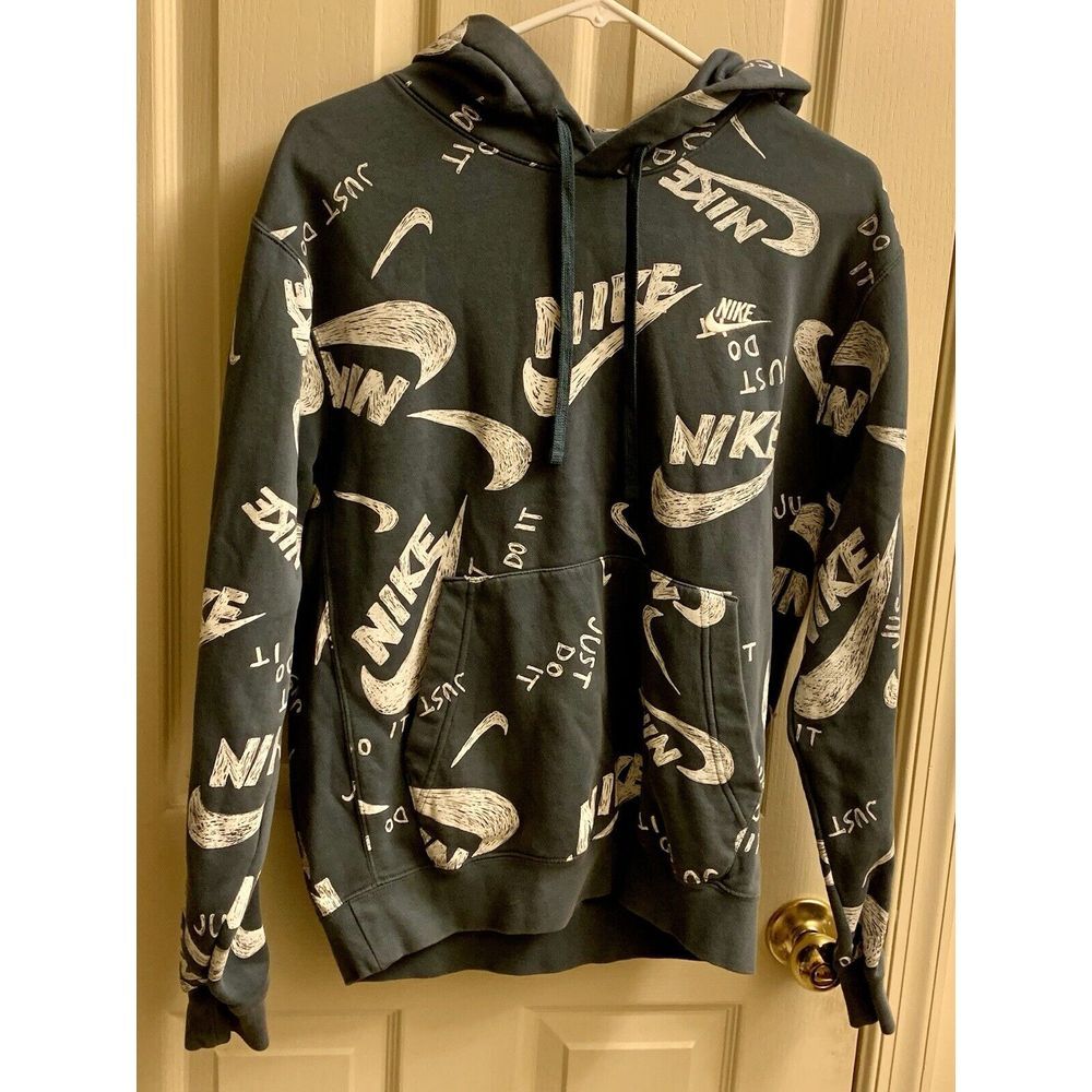 Nike Hoodie Adult Small  Just Do It Script Sweatshirt Fleece All Over Print VGUC